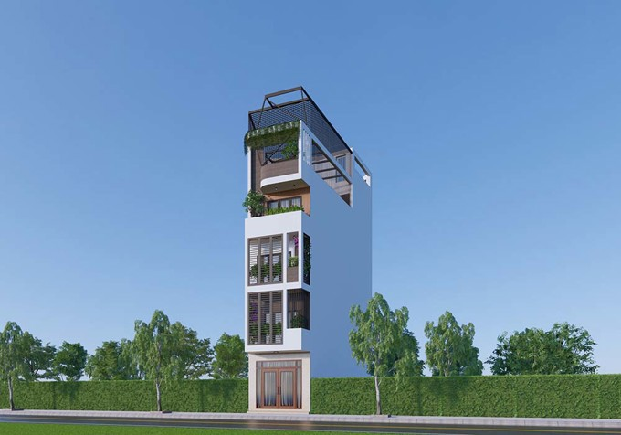 Hình ảnh của Thiết kế mẫu nhà phố hiện đại 5 tầng XD trên đất méo tại phường Ngô Quyền, TP Bắc Giang