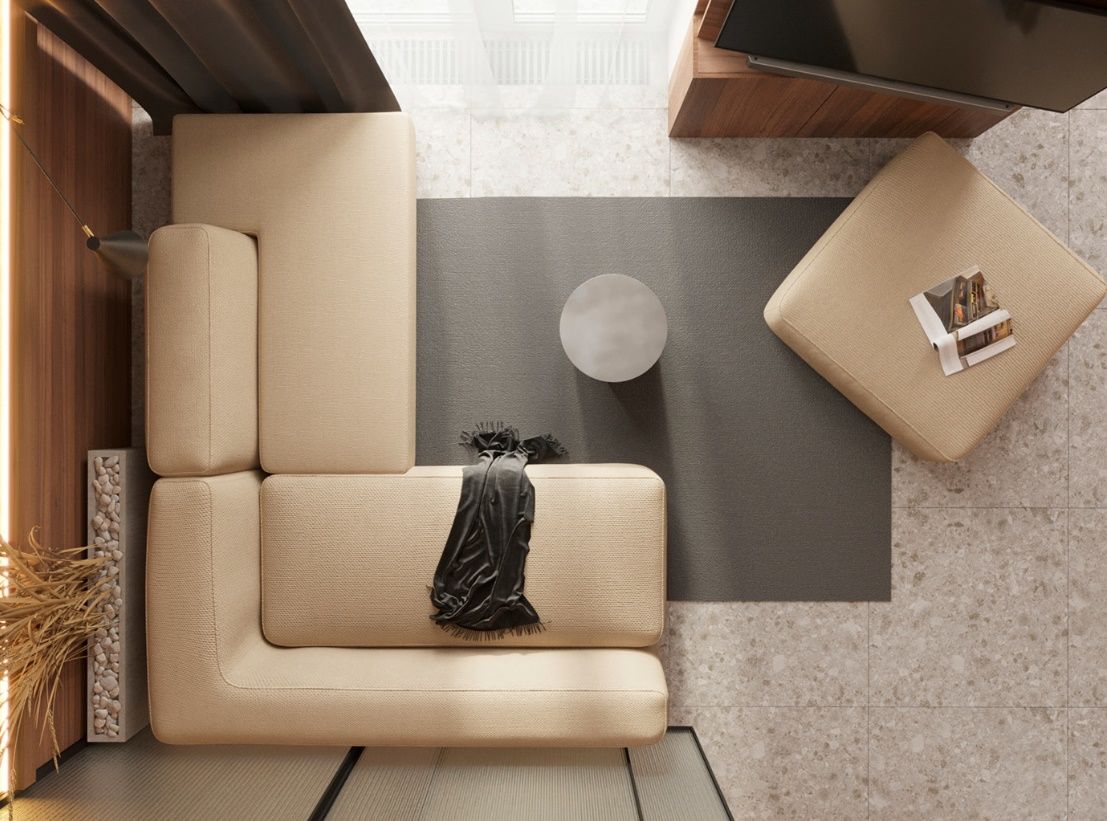 Ghế sofa nhỏ không chiếm quá nhiều diện tích, tông màu nhẹ nhàng